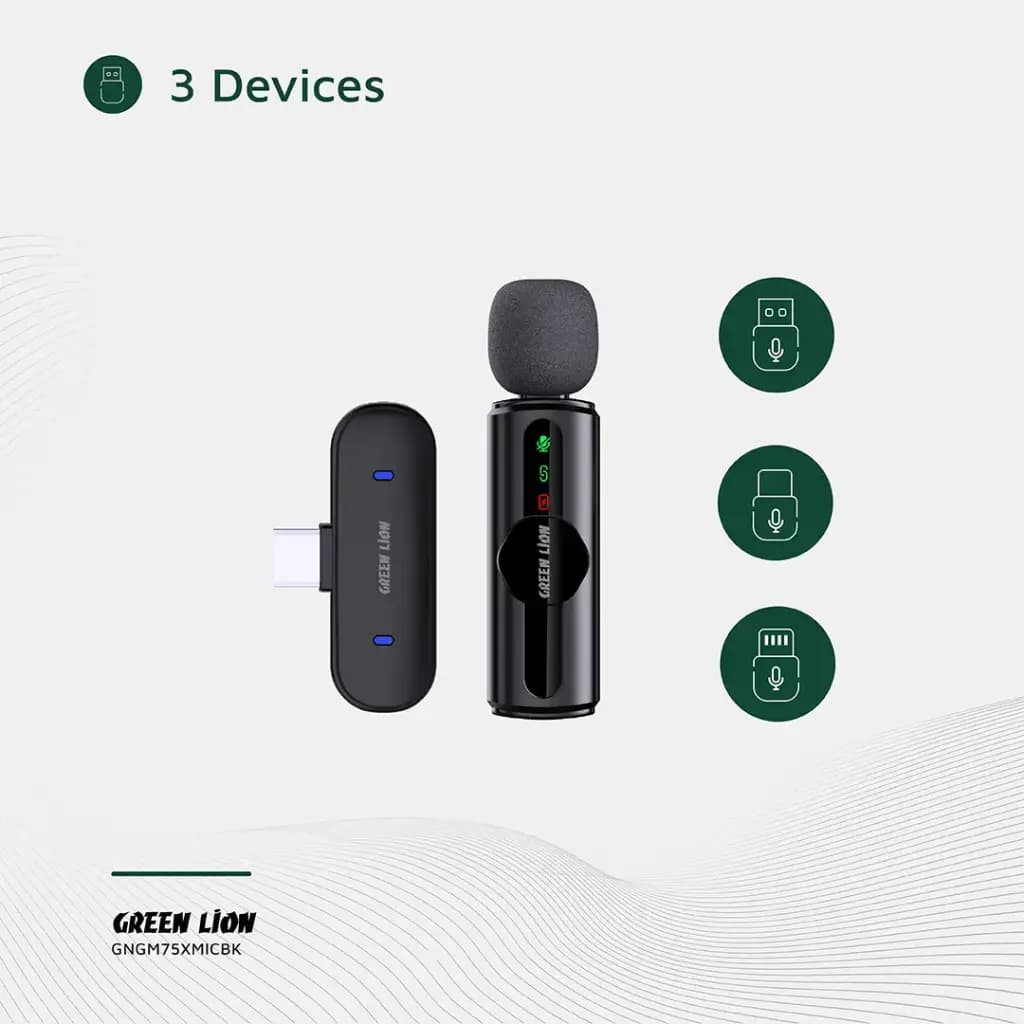 میکروفون یقه ای بیسیم حذف نویز سه‌سطحی گرین لاین مدل GM-75X GNGM75XMIC — تصویر ۵