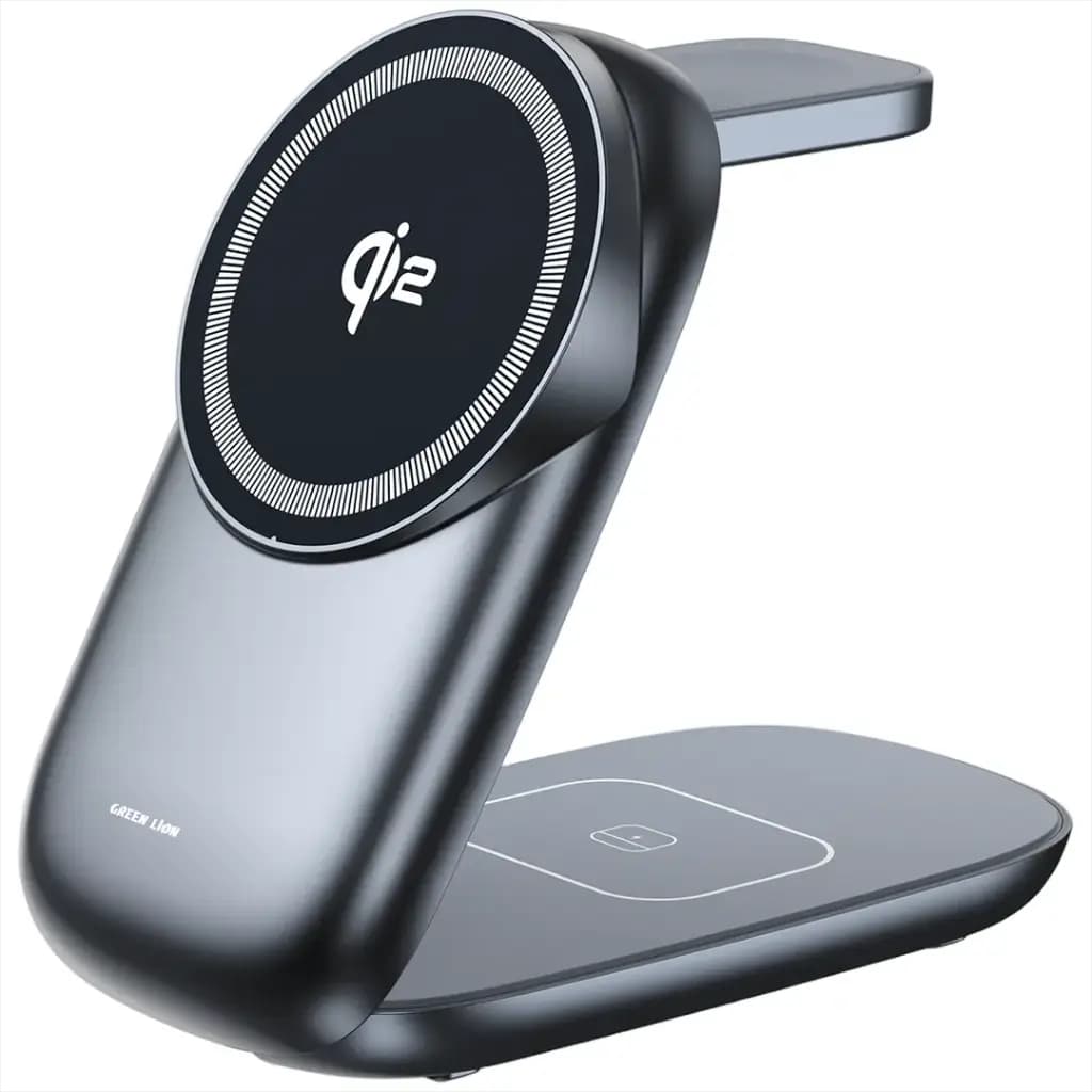 شارژ بیسیم سه کاره گرین لاین مدل Green Lion 3 in 1 MagFold Wireless Charger GNQI23N1MGGY — تصویر ۳