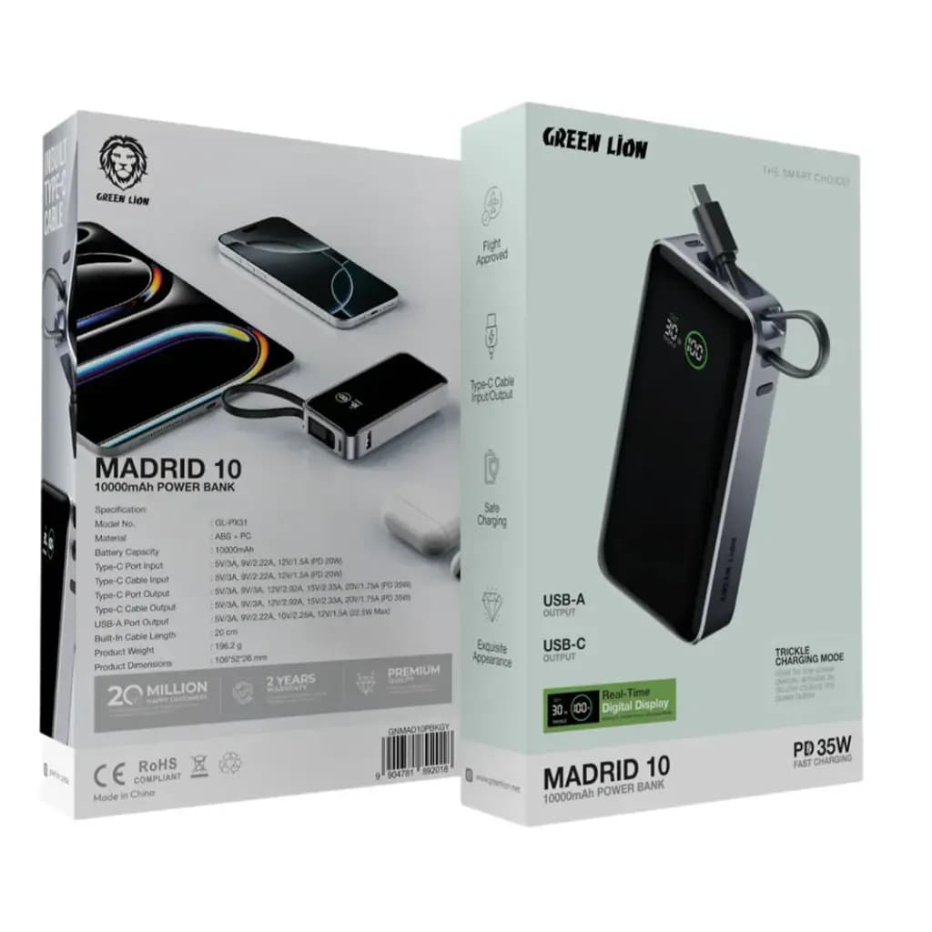 پاوربانک 10000mAh گرین لاین مدل Madrid GNMAD10PBKGY — تصویر ۴