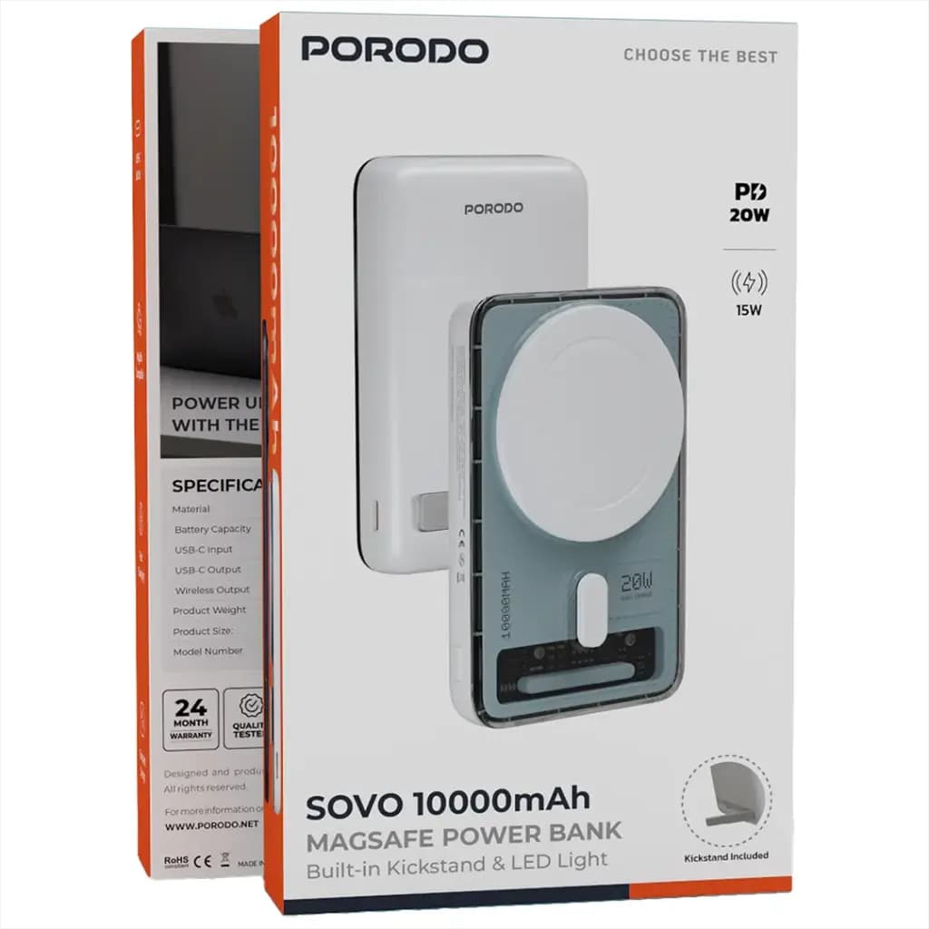 پاوربانک 10000 میلی‌آمپر MagSafe پرودو مدل Sovo — تصویر ۳