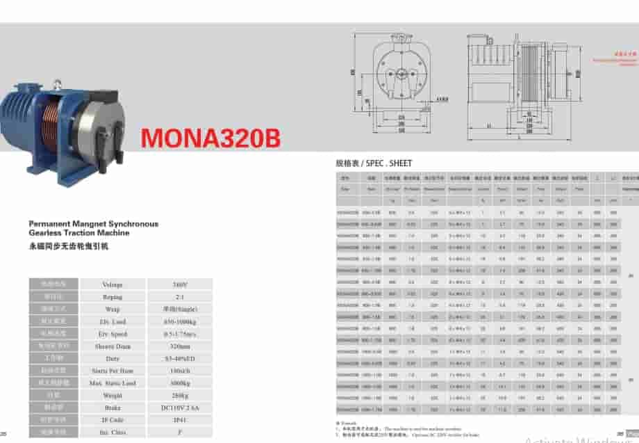 موتور آسانسور گرلس مونو درایو 13 نفره سرعت 1.6 متر مدل MONA320B