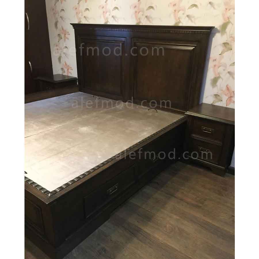 تخت خواب چوبی دو نفره کشودار مدل 16357