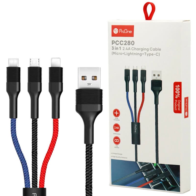 کابل تبدیل USB به USB-C / microUSB / لایتنینگ پرووان مدل PCC280 طول 1 متر — تصویر ۵
