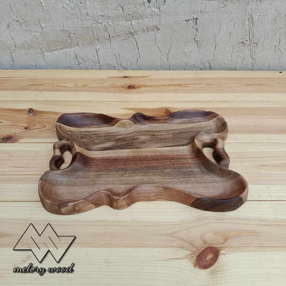 سینی دفرمه دسته دار چوب گردو کد d427