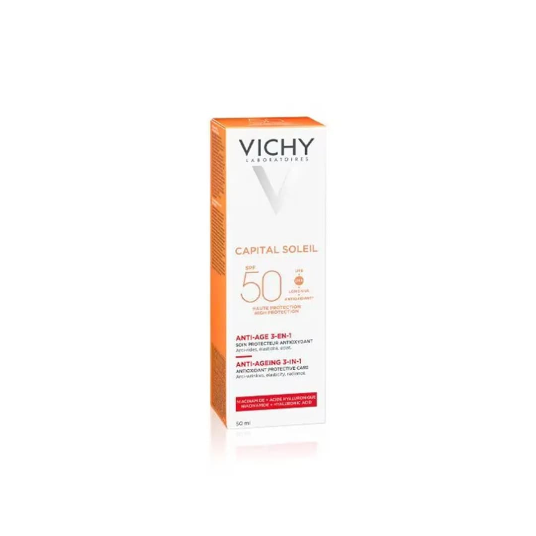 کرم ضد آفتاب بی رنگ ضد چروک ویشی CAPITAL SOLEIL SPF50 3-EN-1 ANTI-AGING حجم 50 میلی لیتری — تصویر ۱۱