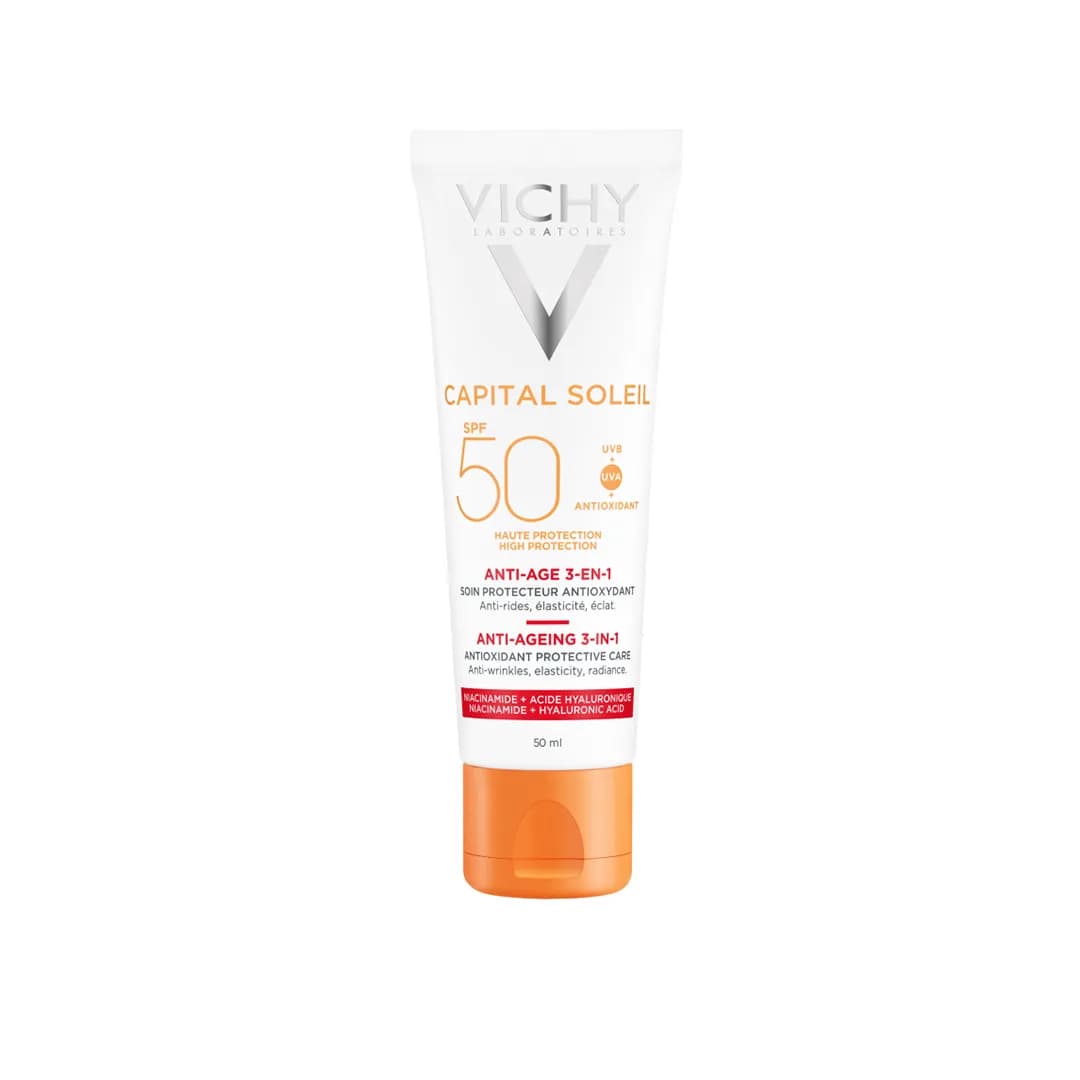 کرم ضد آفتاب بی رنگ ضد چروک ویشی CAPITAL SOLEIL SPF50 3-EN-1 ANTI-AGING حجم 50 میلی لیتری — تصویر ۲