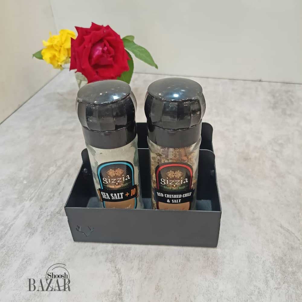 استند جا ادویه و دستمال مربع فلزی مشکی کافه ای