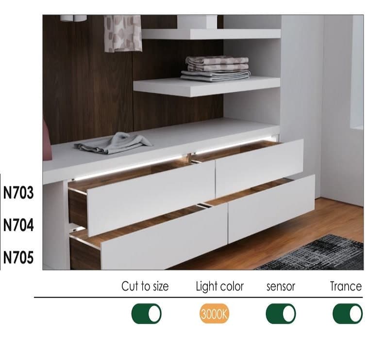 چراغ LED داخل کمد و کشو با تابش نور از جلو مدل ولین (Velin) عرض 120 سانتیمتر فانتونی کد N705