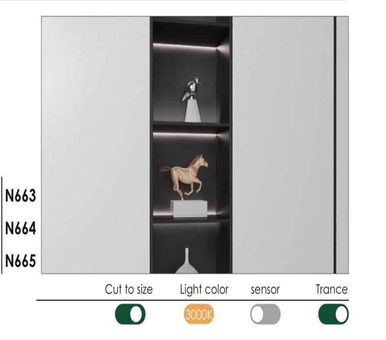 چراغ LED انتهای شلف چوبی با نور دو طرفه مدل ویترا (Vitra) عرض 120 سانتیمتر فانتونی کد N665