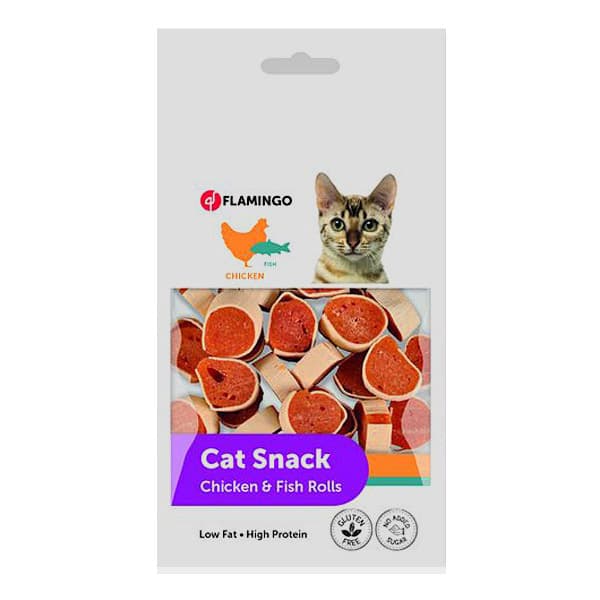 تشویقی رولی گربه با مرغ و ماهی فلامینگو – Flamingo Chicken Fish