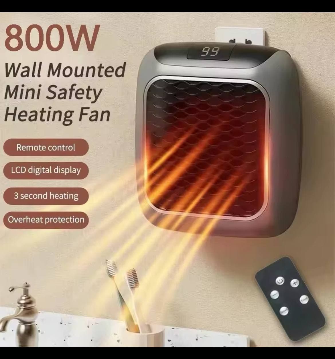 فن هیتر CSA ریموت دار مدل CSA HEATER 800W کلید لمسی — تصویر ۳
