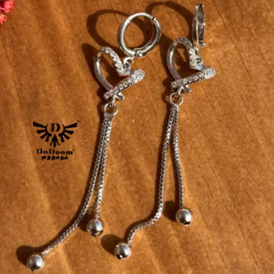 گوشواره قلب نگیندار آویزدارE57 — تصویر ۵