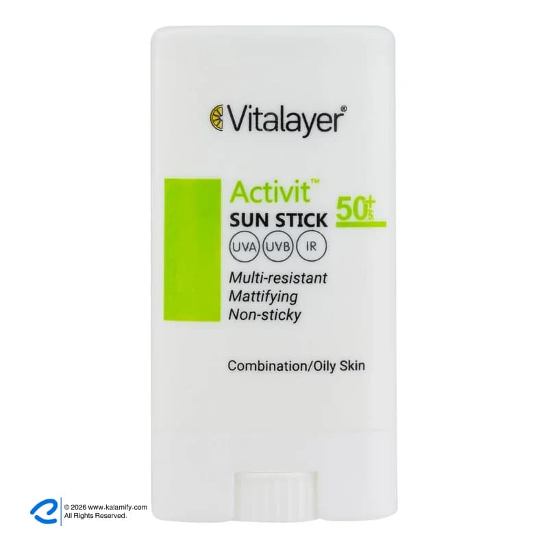 استیک ضد آفتاب بی‌رنگ صورت ویتالیر SPF 50 مدل اکتیویت محافظ در برابر اشعه UVA و UVB ‌مناسب برای پوست چرب و مختلط حجم 20 میلی‌لیتر