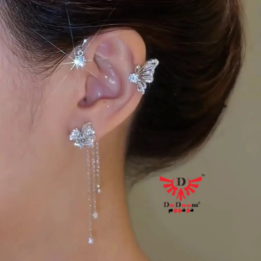گوشواره ایرکاف پروانه نگینی آویزدار E47