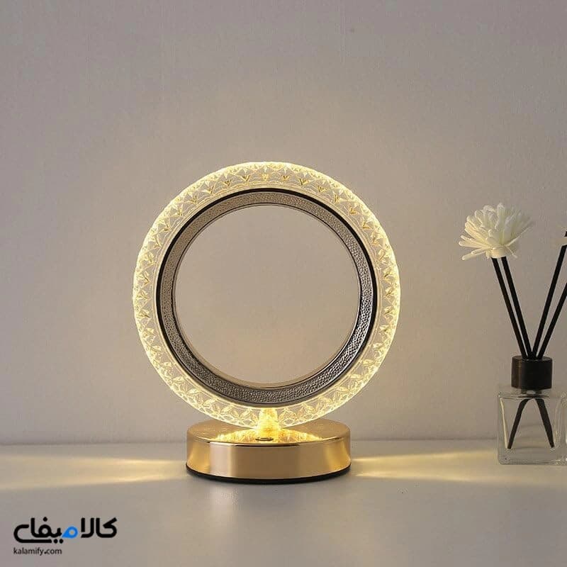 چراغ خواب شارژی دایره ای لمسی با تنظیم نور 3 حالته طرح کریستال — تصویر ۳