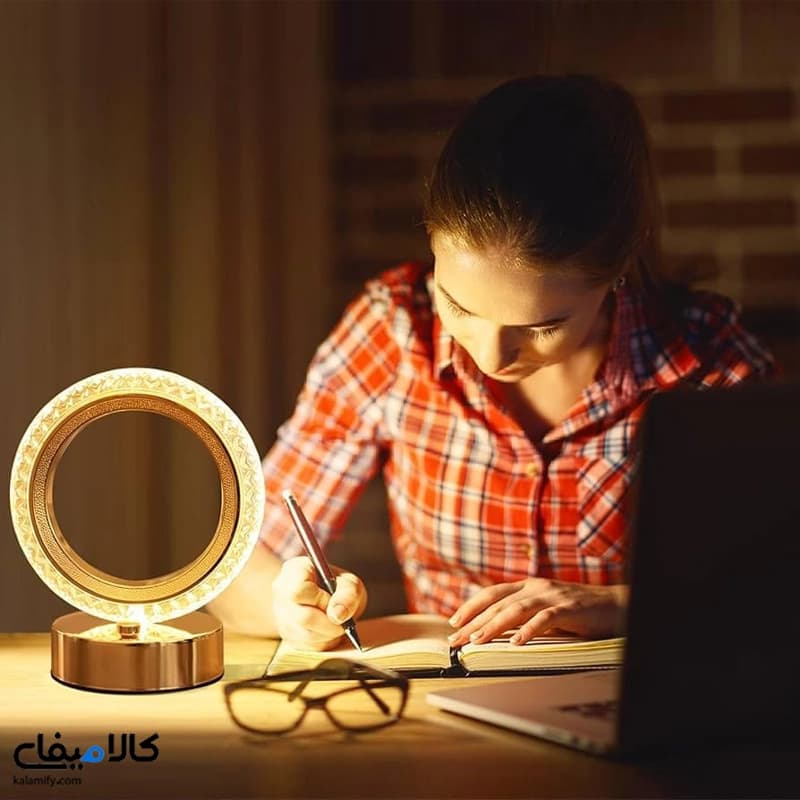 چراغ خواب شارژی دایره ای لمسی با تنظیم نور 3 حالته طرح کریستال — تصویر ۶