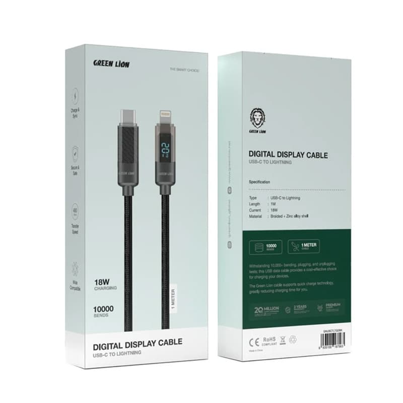 کابل تبدیل USB-C به لایتنینگ گرین لاین مدل Digital display ظرفیت 20 وات — تصویر ۳