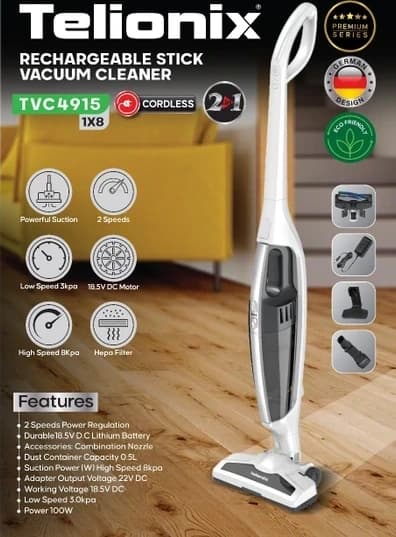 جارو شارژی تلیونیکس مدل TVC4915 با ولتاژ ۱۸.۵ ولت — تصویر ۳