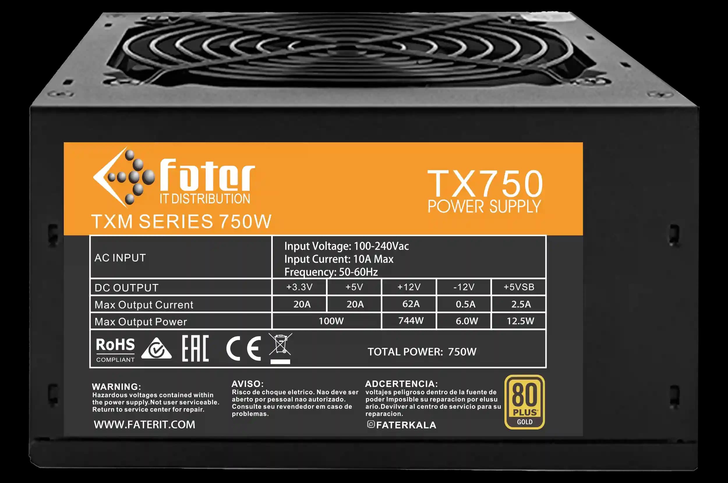 پاور کامپیوتر 750 وات فاطر مدل Fater TX750 80+ GOLD — تصویر ۶