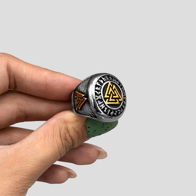 انگشتر وایکینگی دو رنگ مدل Valknut کد Njd-181 — تصویر ۱۰