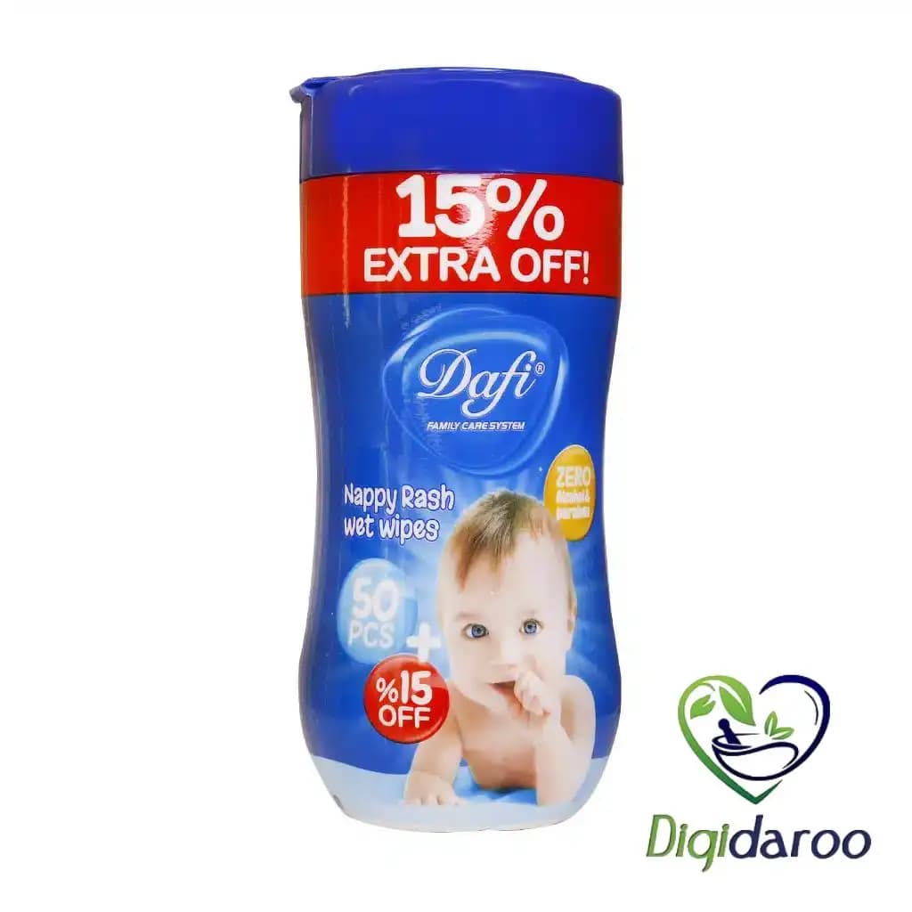 دستمال مرطوب پاک کننده کودک کمر باریک 15% اکسترا دافی 50 عددی