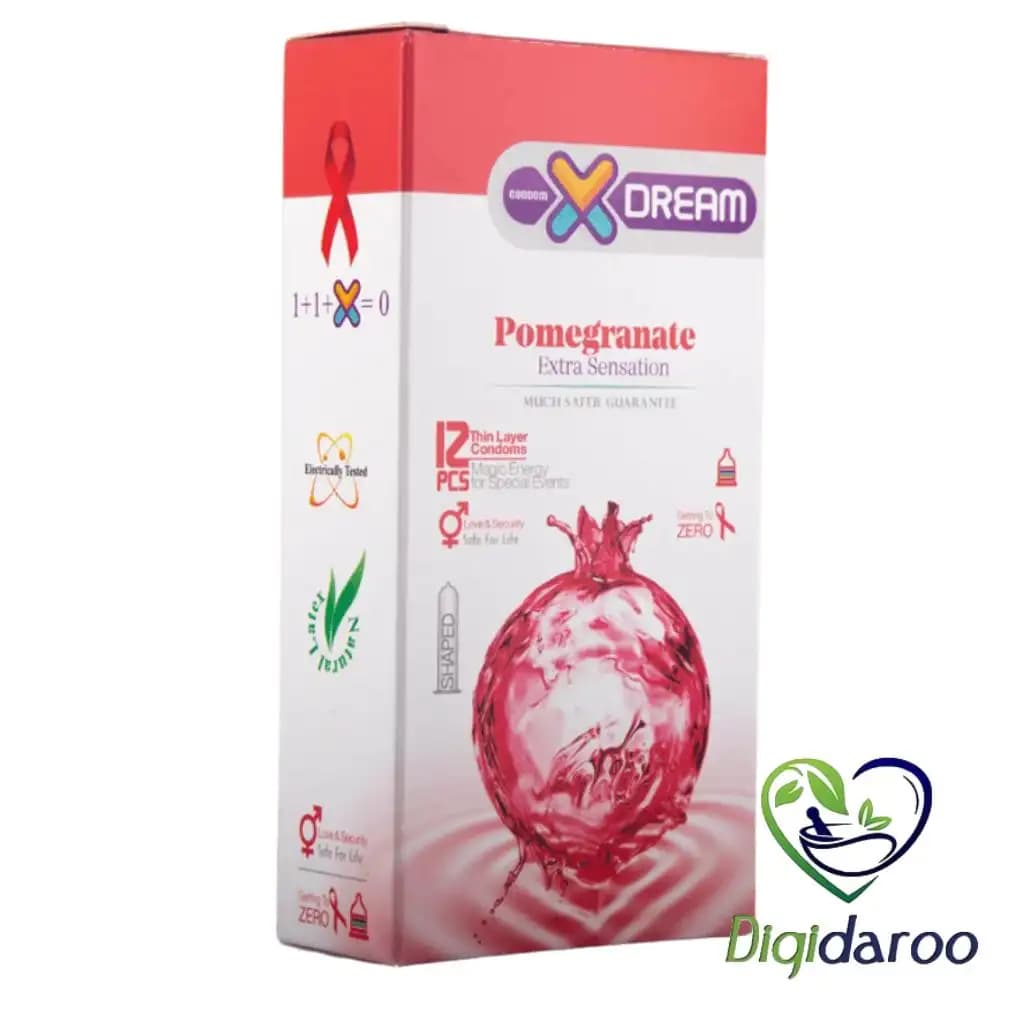 کاندوم انار Pomegranate ایکس دریم بسته ۱۲ عددی — تصویر ۲
