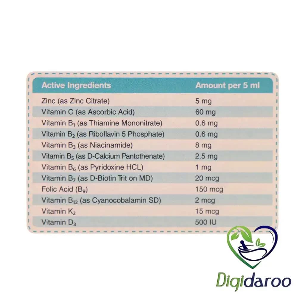 شربت زینک و ویتامین ب کمپلکس و سی و د3 و کا2 دکتر کیدز 300 میلی لیتری — تصویر ۴