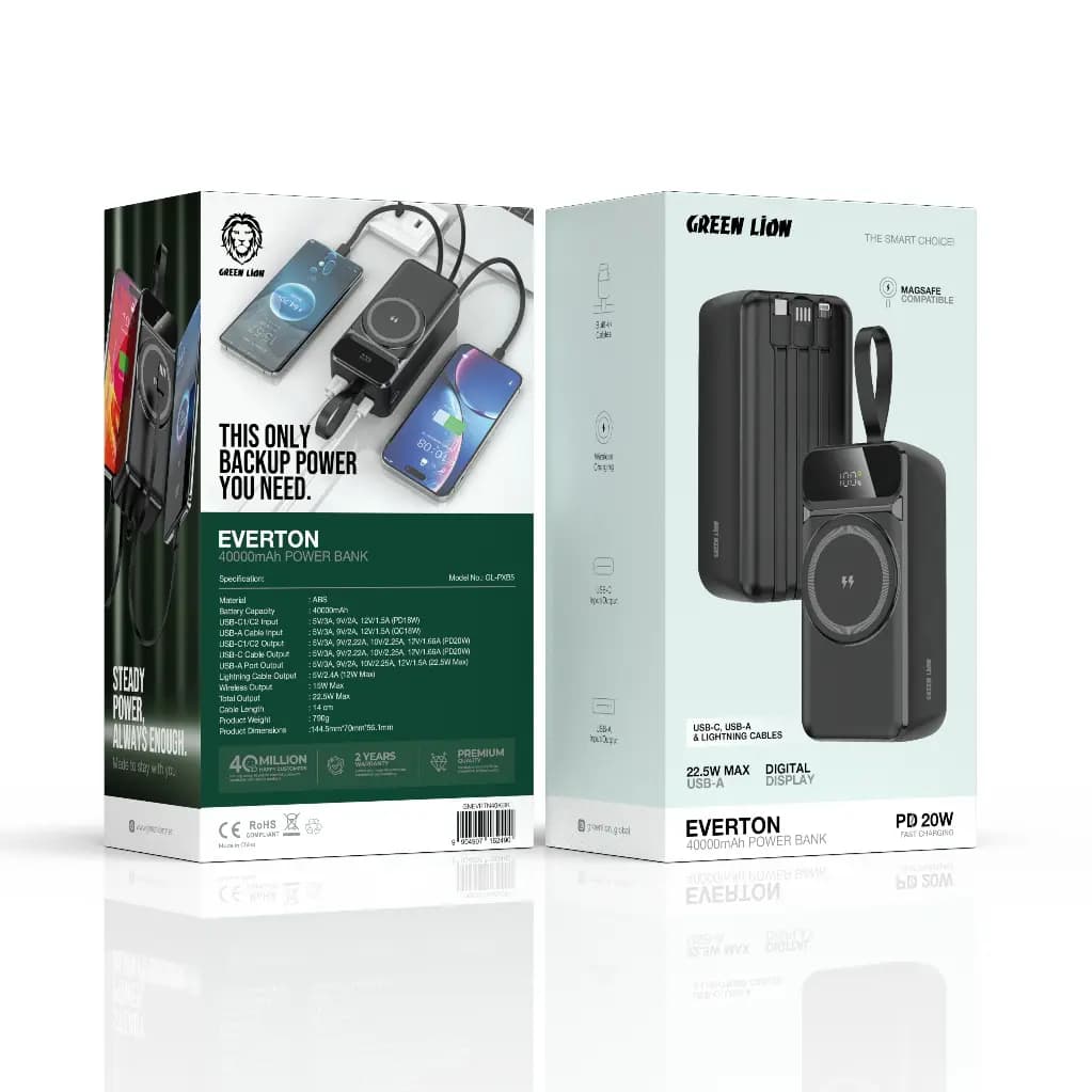 پاوربانک 20W مگ سیف گرین لاین 40000MAH مدل EVERTON — تصویر ۴