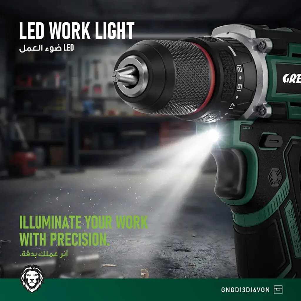 دریل شارژی چکشی براشلس 20ولت گرین لاین مدل GD-13 POWER PRO — تصویر ۱۲