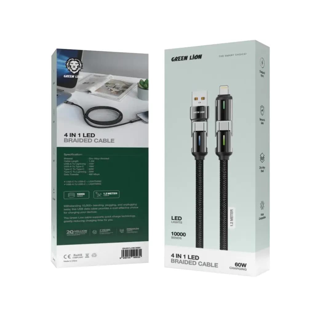 کابل شارژ 60وات چند کاره گرین لاین مدل LED BRAIDED — تصویر ۳