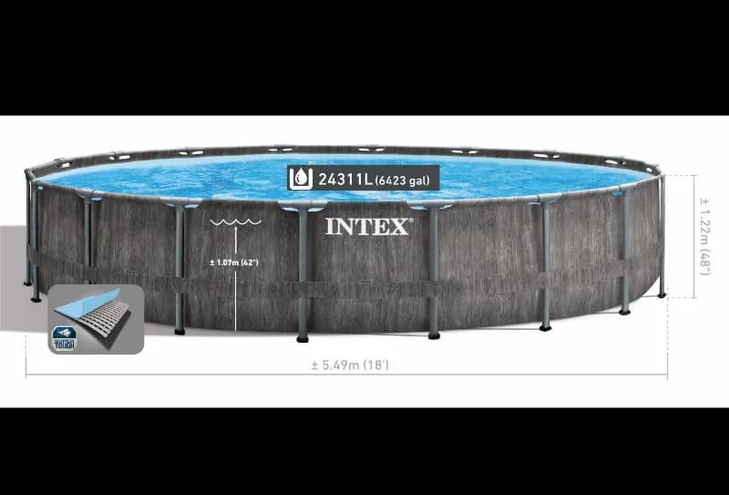 استخر پیش ساخته فریمی 457*122 Kit Piscine Prism Frame Greywood اینتکس 26744 Intex — تصویر ۱۲