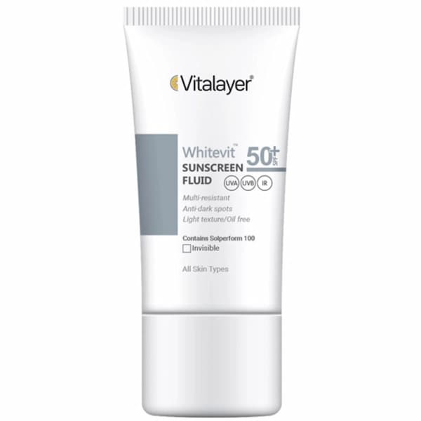 فلوئید ضد آفتاب و ضد لک بی رنگ SPF50 ویتالیر مدل Whitevit مناسب انواع پوست حجم 50 میل — تصویر ۶
