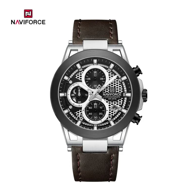 ساعت مردانه اورجینال مارک نیوی فورس NAVIFORCE مدل NF8073 کرنوگراف بند چرمی طبیعی موتور ژاپن کد 1925178 — تصویر ۱۱