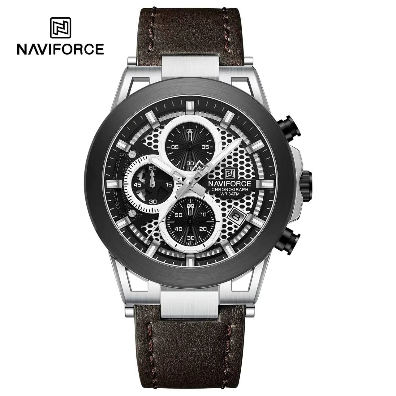 ساعت مردانه اورجینال مارک نیوی فورس NAVIFORCE مدل NF8073 کرنوگراف بند چرمی طبیعی موتور ژاپن کد 1925178