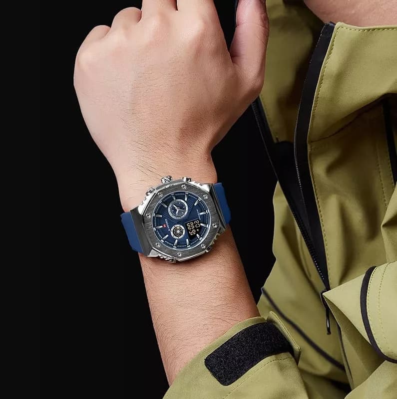 ساعت مردانه اورجینال مارک نیوی فورس NAVIFORCE مدل NF9216 دوزمانه بند سیلیکونی موتور ژاپن کد 1925163 — تصویر ۶