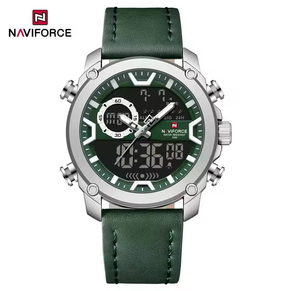 ساعت مردانه اورجینال مارک نیوی فورس NAVIFORCE مدل NF9261 دوزمانه بندچرمی اسپرت موتور ژاپن کد 1925128
