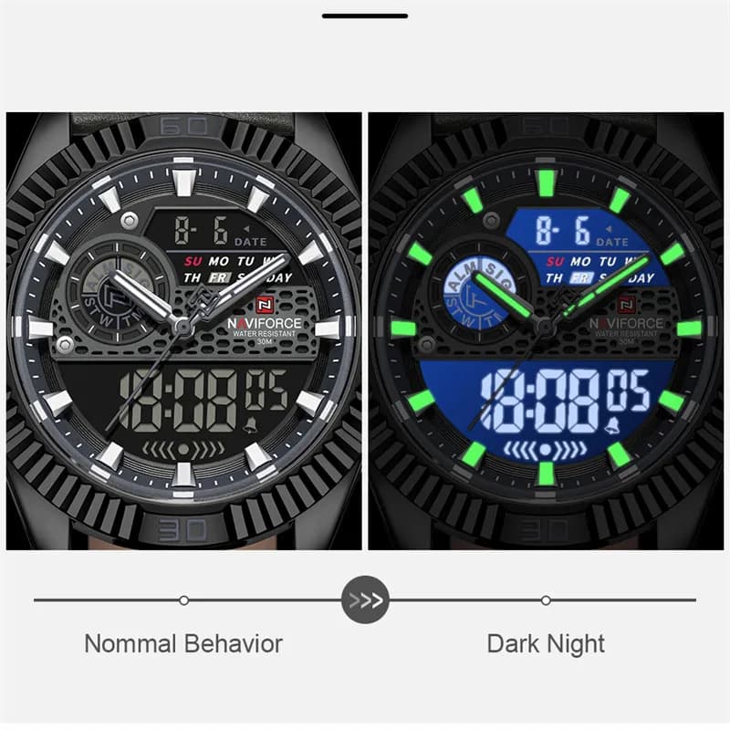 ساعت مردانه اورجینال مارک نیوی فورس NAVIFORCE مدل NF9262 دو زمانه بند چرمی موتور ژاپن کد 1925112 — تصویر ۹