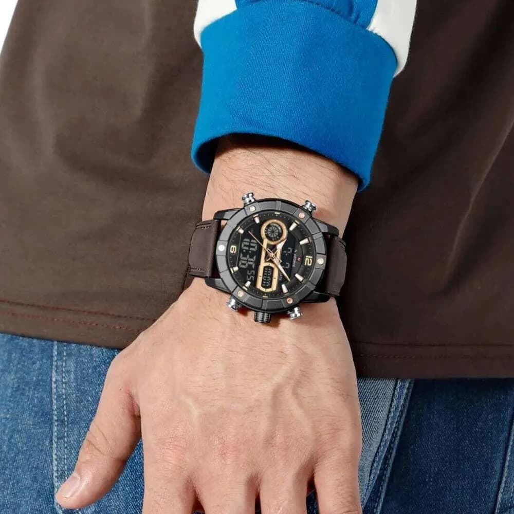 ساعت مردانه اورجینال مارک نیوی فورس NAVIFORCE مدل NF9263 دو زمانه بند چرمی موتور ژاپن کد 1925102 — تصویر ۷