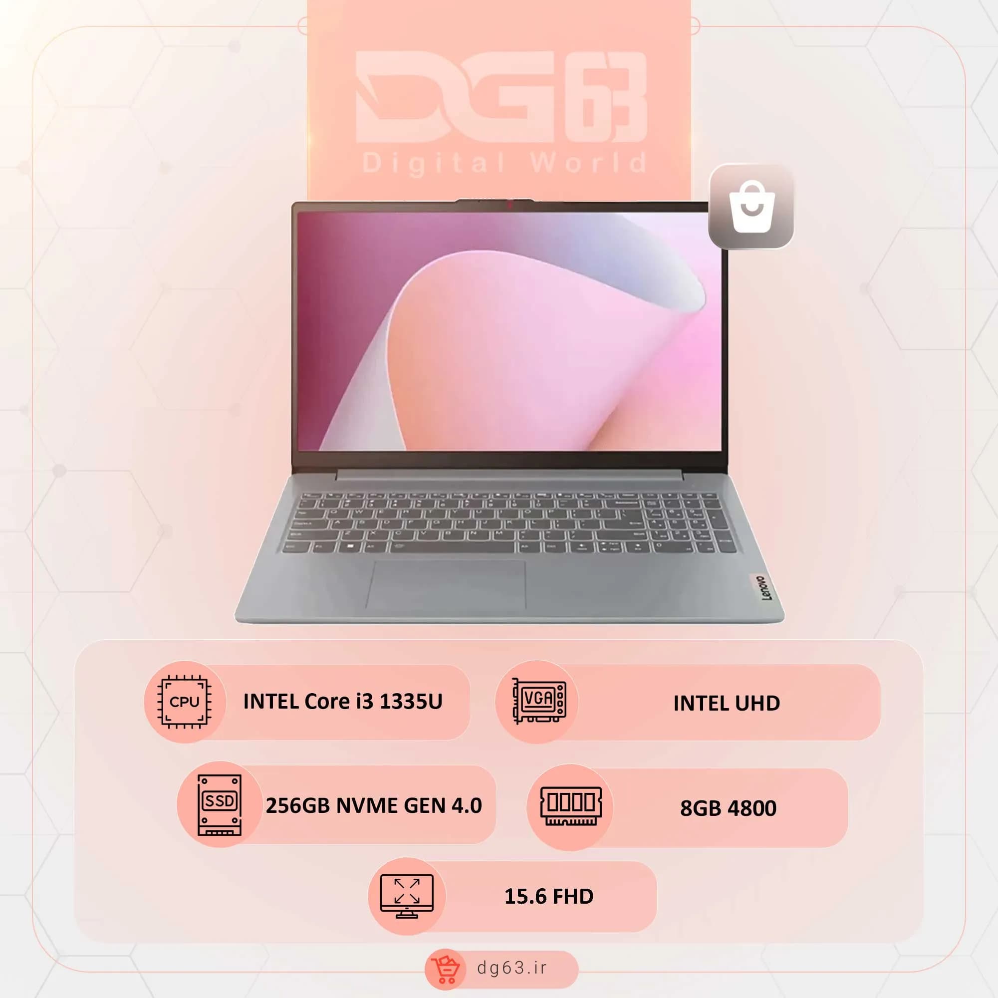 لپ تاپ لنوو Lenovo Ideapad Slim 3 15IRU8 / i3-1335U / 8GB / 256GB / Intel UHD — تصویر ۶