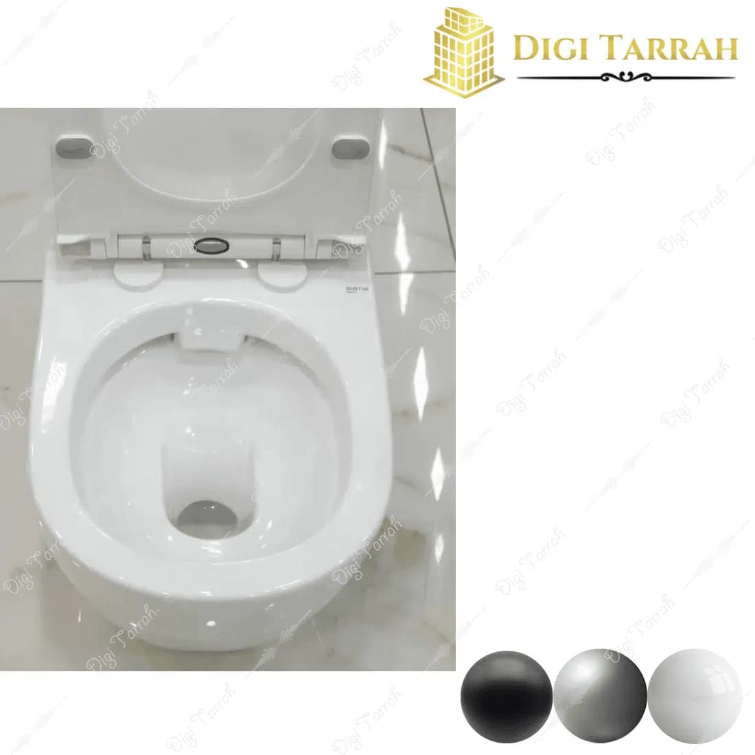 توالت فرنگی دیواری سفید، مشکی و طوسی — تصویر ۶