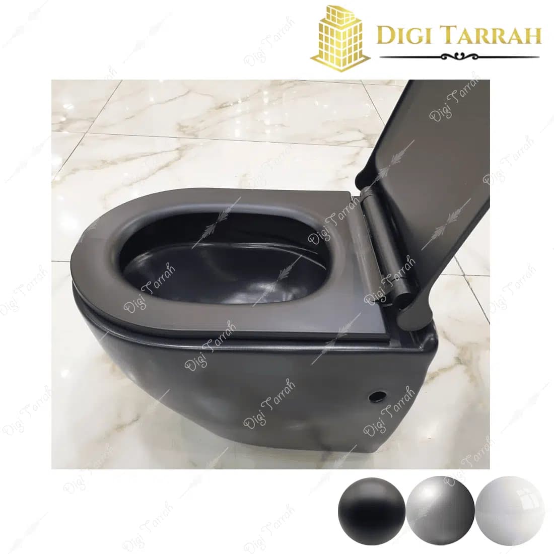 توالت فرنگی دیواری سفید، مشکی و طوسی — تصویر ۵