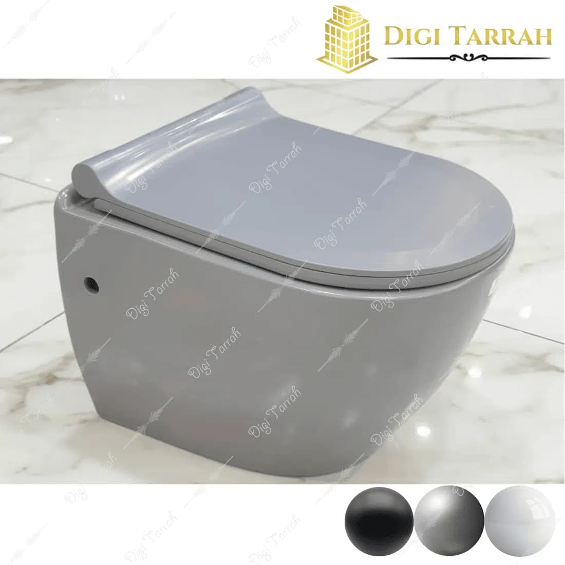 توالت فرنگی دیواری سفید، مشکی و طوسی