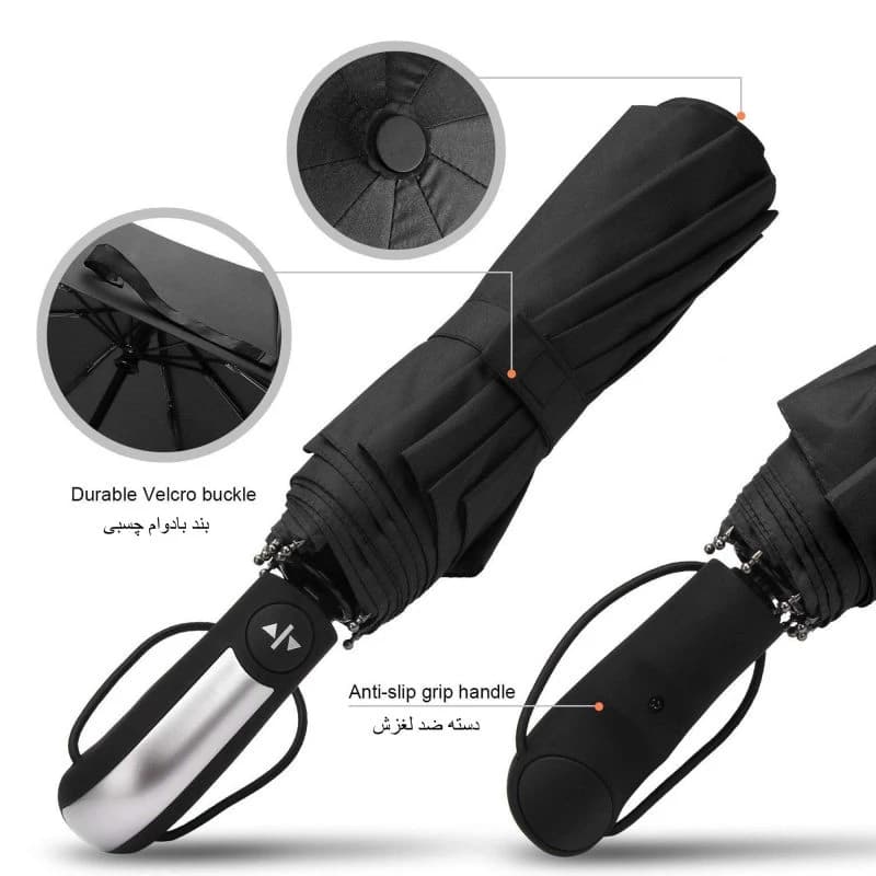 چتر تاشو فول اتوماتیک 10 فنر ضد باد مدل windproof — تصویر ۸