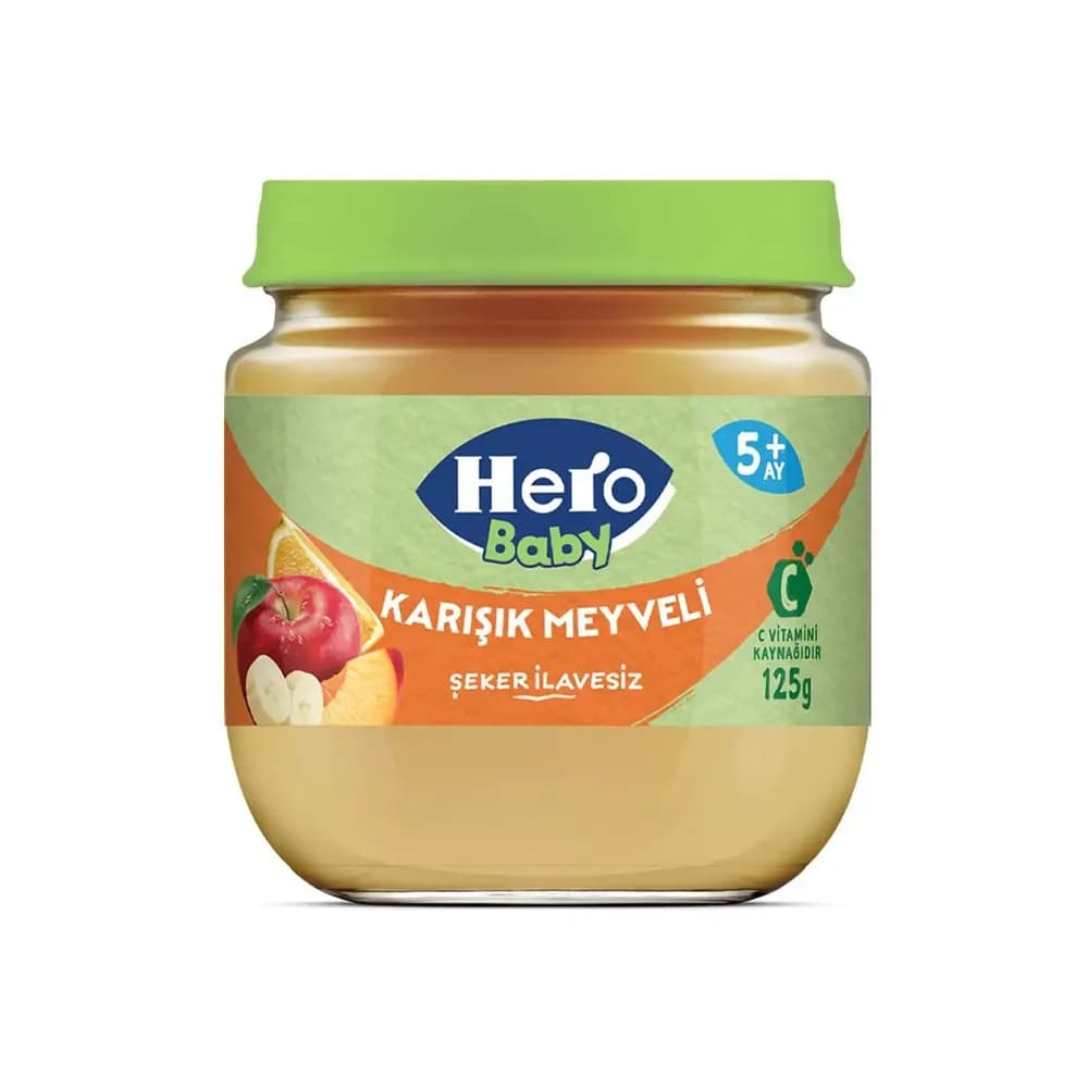 پوره مخلوط میوه (سیب و موز و پرتقال و شفتالو) هرو بیبی herobaby