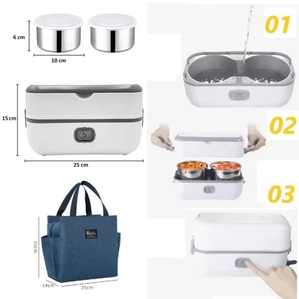 ظرف غذای دو طبقه 4 کاسه دار برقی لانچ باکس مدل LB-200W اصل — تصویر ۸
