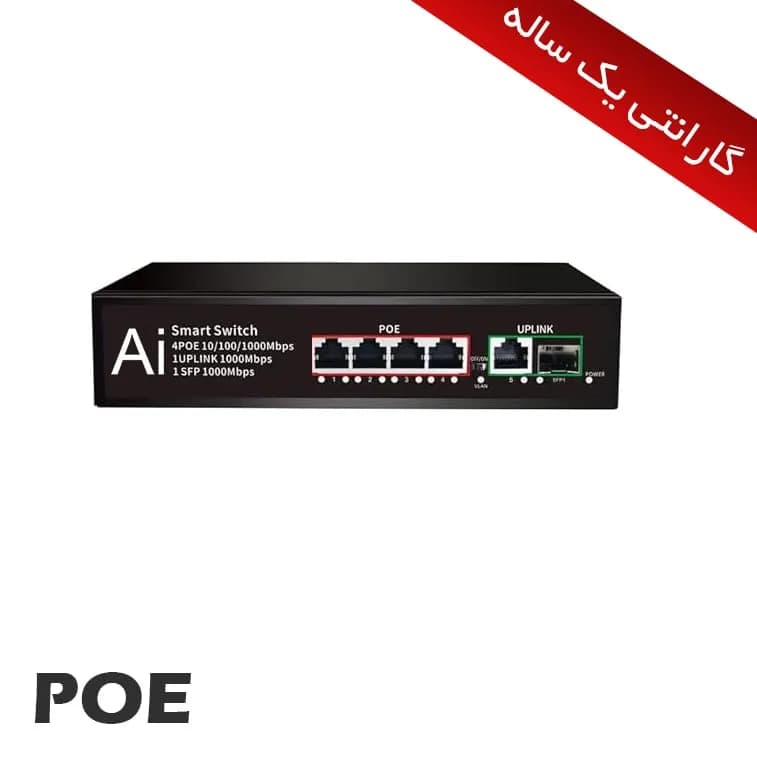 سوییچ 4+1 پورت POE 1000-1000 و 1 فیبرنوری — تصویر ۲