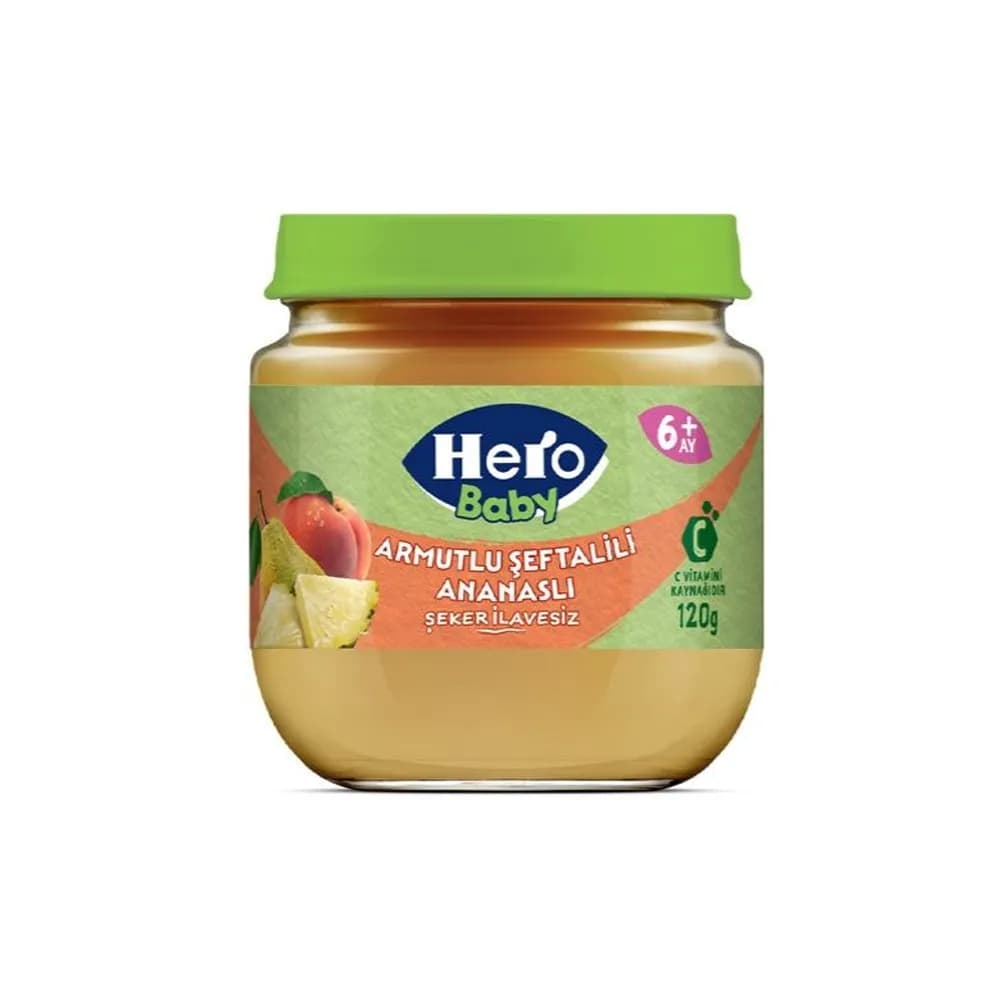 پوره مخلوط گلابی آناناس هلو هروبیبی 120گرم hero baby — تصویر ۵