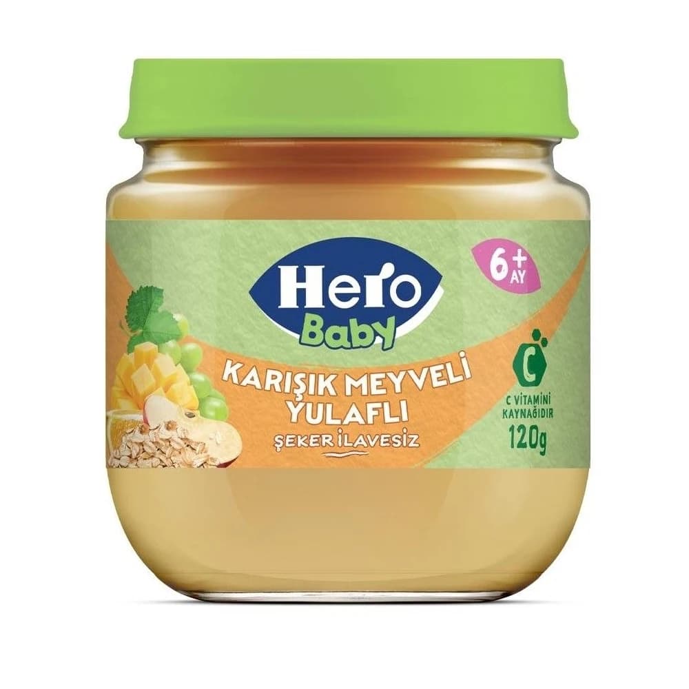 پوره‌ میوه‌ هروبیبی مخلوط میوه و جودوسر 120 گرم Hero Baby