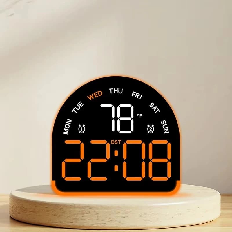 ساعت LED دیجیتالی رومیزی بک لایت دار نیم دایره مدل 52 با نمایشگر دما و ایام هفته — تصویر ۱۱