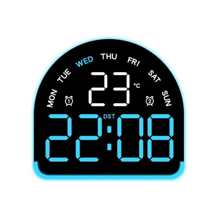 ساعت LED دیجیتالی رومیزی بک لایت دار نیم دایره مدل 52 با نمایشگر دما و ایام هفته — تصویر ۱۲